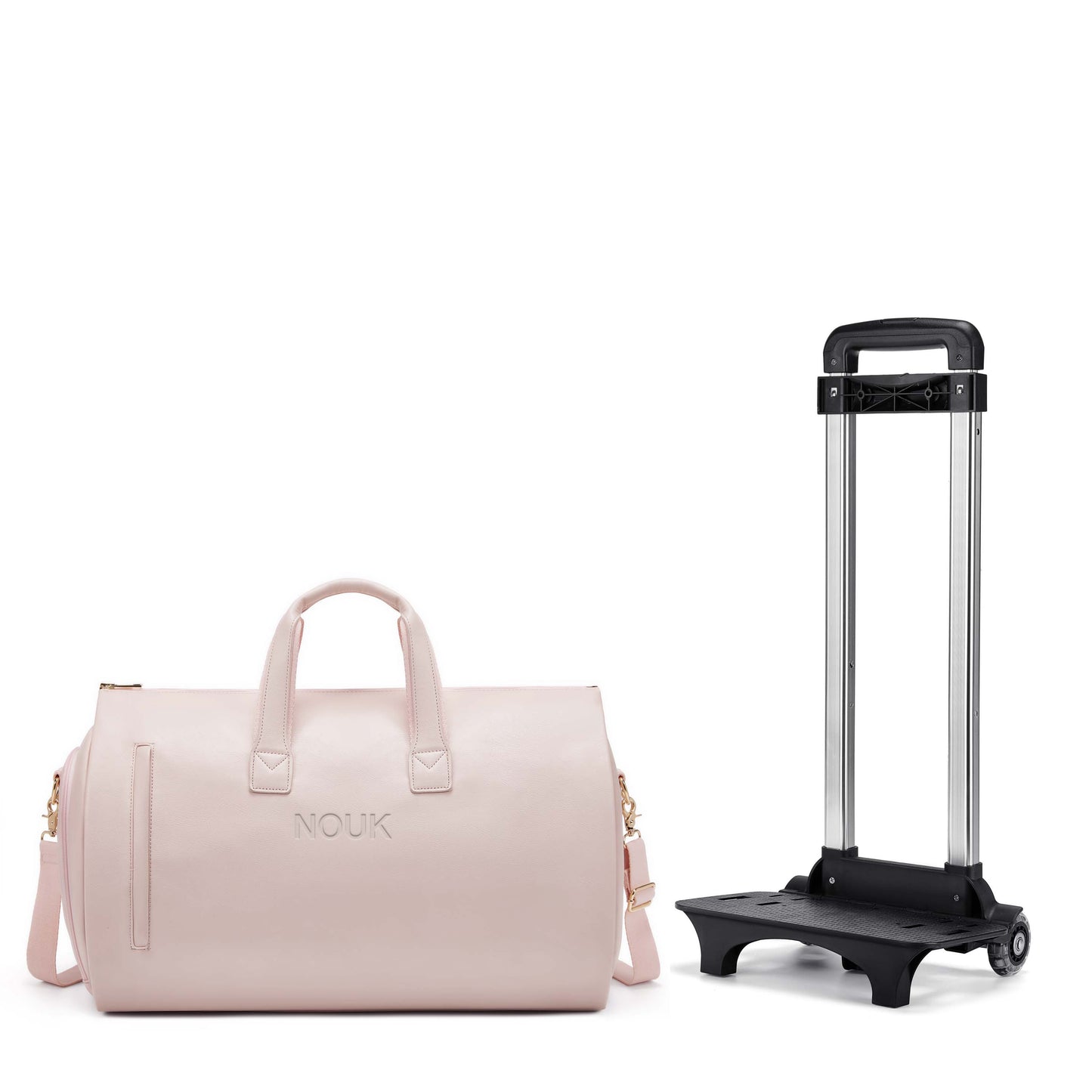 Avon weekendväska rosa bredvid utdragbart trolleyhandtag